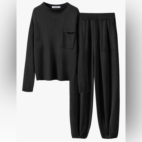 Pants - Woman’s Two Piece Long Sleeve Knit Sweater Oversized Wide Leg Joggers Large